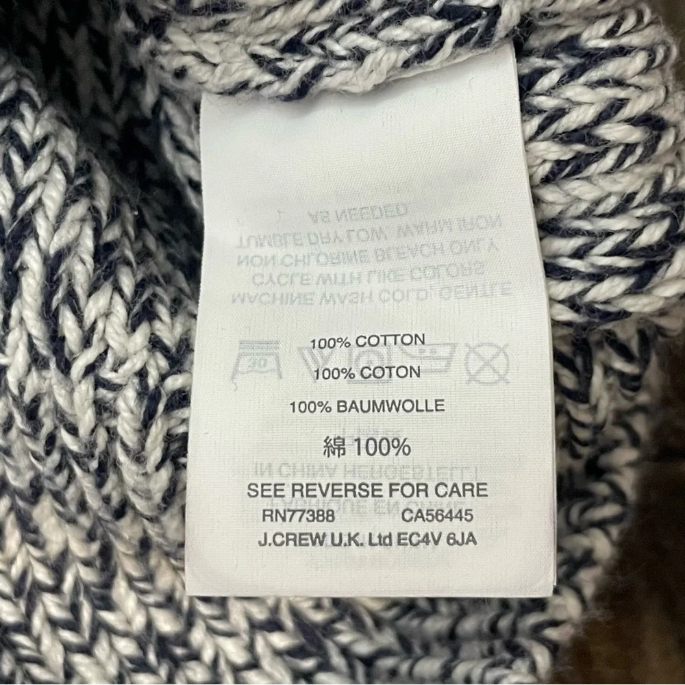 J. Crew Cable Knit Crewneck Sweater Marled 100% Cotton Women’s S Navy Blue